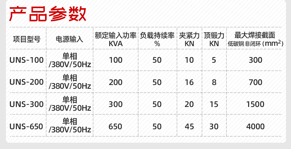 不銹鋼閃光對焊機產品參數
